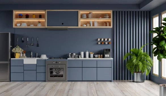 luxury-kitchen-corner-design-with-dark-blue-wall