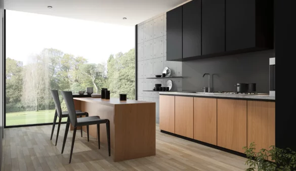 ‏‏3d-rendering-modern-black-kitchen-with-wood-built - עותק